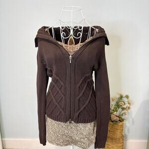 Gorgeous vintage y2k knit brown sweater zip up hoodie